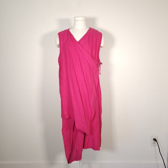 bryn Walker Dresses & Skirts - bryn walker Linen Bright Pink Midi Dress Asymmetrical Hem Lagenlook Boho Sz M